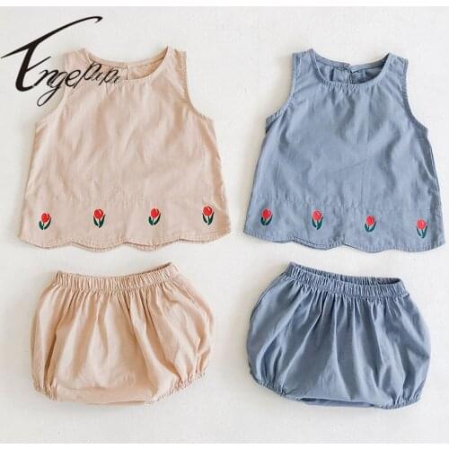 Engepapa Summer Newborn Baby Girls Clothes Sleeveless Cotton T-shirt+PP Shorts Suit Infant Baby Girls Clothing Set