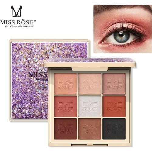 MISS ROSE Illusion Quicksand 9 Color Eyeshadow, Maiden INS, Earth Color Naked Color Matte Net Red Eye Shadow Disc Beauty