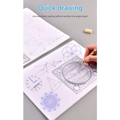 Multifunctional Drawing Ruler Rotatable Angle and Circle Maker Geometric Measuring Tool
