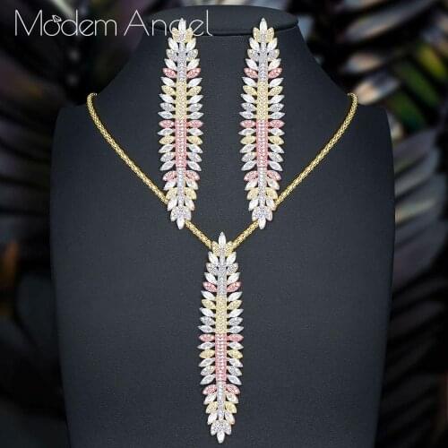 ModemAngel Gorgeous Marquise Shape Cubic Zirconia Long Dangle Pendant NECKLACE EARRINGS For Women High Quality Jewelry