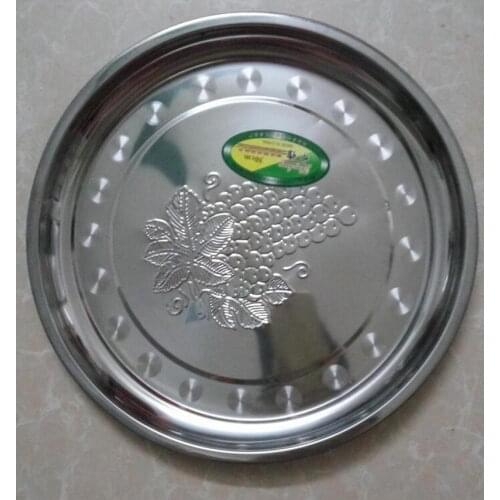 Wholesale stainless steel grape dish set round metal fruit plate tools 30cm