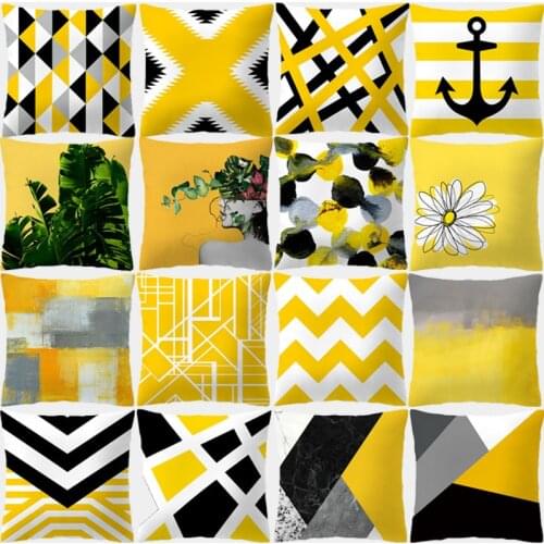 Yellow Geometry Cushion Cover 45x45 Pillowcase Polyester Decorative Cushions For Sofa Flowers Decoration Pillowcover