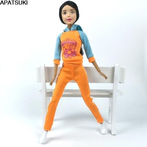 Orange Fashion Outfits For Barbie Doll Clothes Yoga Sport Wear Handmade Hoodie & Pants For Barbie Dollhouse 1/6 Doll Accessories