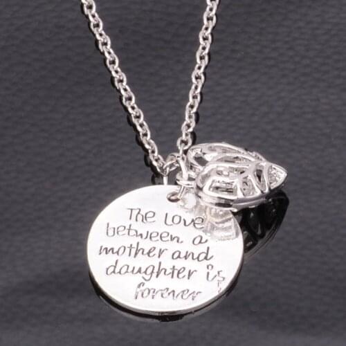 The Love Between Mother And Daughter Is Forever Hollow Heart Pendant Necklace Silver Plated Family Mom Women Jewelry Gift Charms