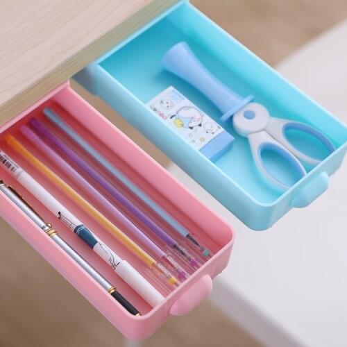 Under Desk Stand Self-adhesive Under-drawer Storage BoxSelf Stick Pencil Tray Desk Table Storage Drawer Organizer Box Kitchen