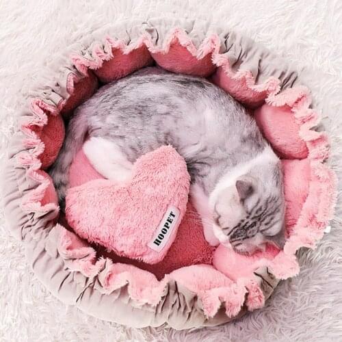 Hoopet Pet Cat Bed House Cute Lovely Pink Soft Nest Puppy Kennel Sofa Dog House Cat Sleeping Bag Bed Pet Products