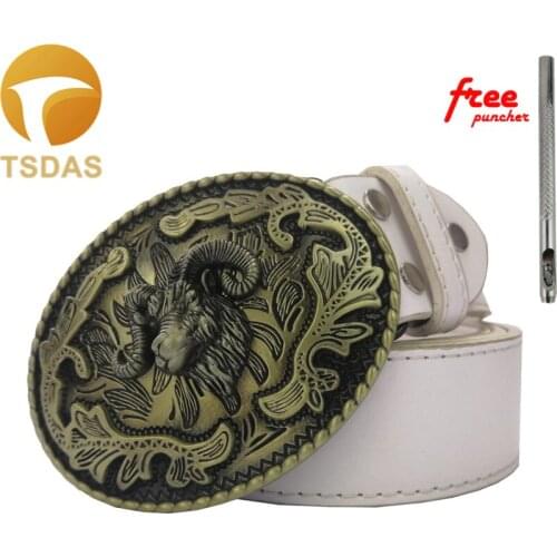 Western Bull Ox Mens Belt Buckle with Leather Belt As Mens Business Gift