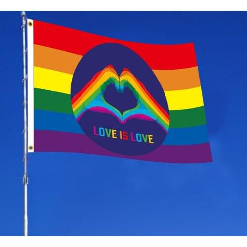 Rainbow Flag LOVE IS LOVE 90x150cm Outdoor Sunscreen Polyester LGBT Rainbow Banner Pride Love Sign Gay Lesbian Love Flag