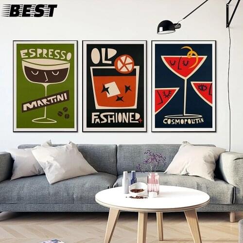 Retro Funny Abstract Posters and Prints Cocktail Print Canvas Painting Bar Wall Pictures for Kitchen Room Home Decor No Frame