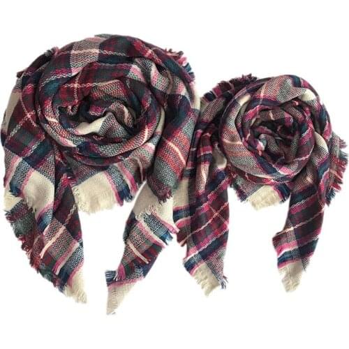 Parent-Child Scarf Women Plaid Warm Shawls Kids Wrap Triangular Scarf for Girls