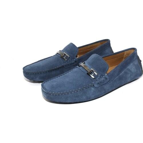 SHENBINS Handmade Blue Suede Loafers, Shenbins Casual Mens Footwear