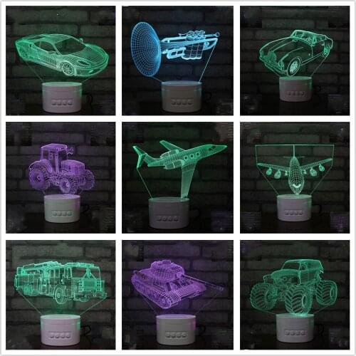 LED Night Light Bluetooth-Compatible Rechargeable 3D Desk Table Lamp Kids Gift Acrylic Airplane Car Shape Home Bedroom Decor