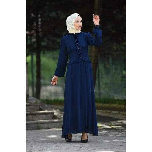 Minahill Navy Blue Islamic Clothing Evening Dress 8107-11