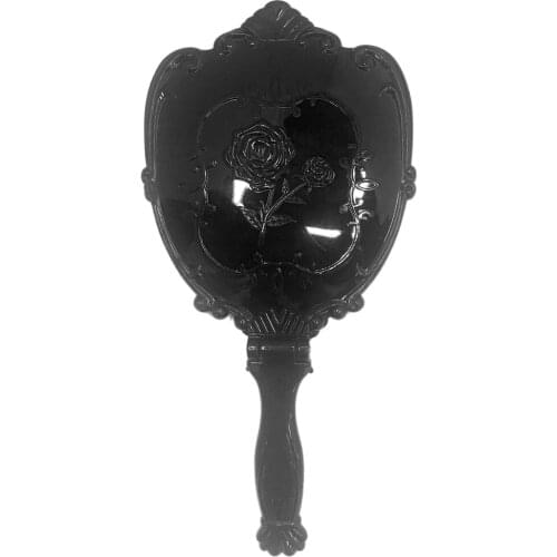 Vintage Antique Hand Held Makeup Tabletop Vanity Mirror Plastic Black Large