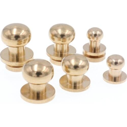 5/6/7/8/9/10MM 100% PURE Solid Brass Belt Screws Rivet Copper Knob Round Button Chicago Screw In Button Studs Leather craft DIY