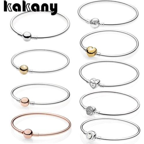 Kakany High Quality 925 Sterling Silver Real Shiny Bracelet With Heart-shaped Buckle Rigido In Argento Bestia Exquisite Bow