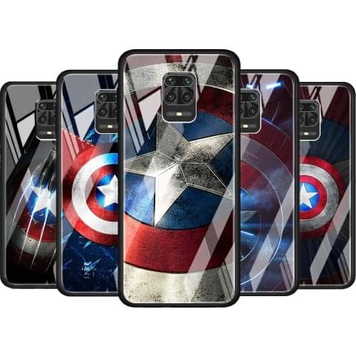 Shield captain america marvel for Xiaomi Redmi Note 10 Pro Max 10S 9T 9S 9 8T 8 7 Pro 5G Luxury Tempered Glass Phone Case Cover