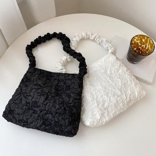 Women Fashion Pleated Shoulder Bag Solid Color Shoulder Shopping Bags Casual Young Ladies Large Capacity Tote Zipper Handbags