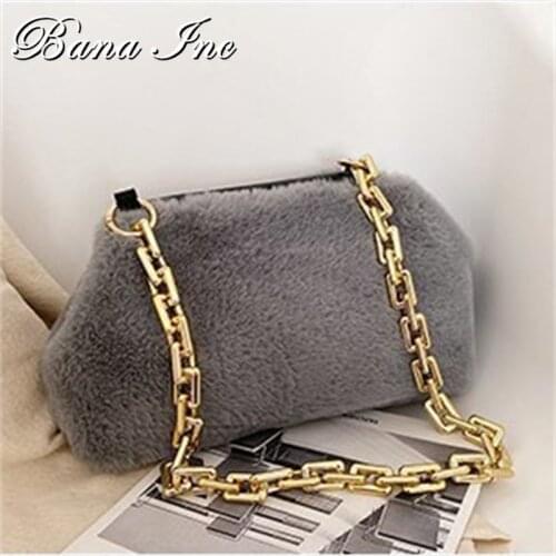 Thick Chain Womens Shoulder Bag Luxury Fur Bags For Women 2020 High Quality Plush Purse And Handbag Trendy Cloud Clutch Bolsa