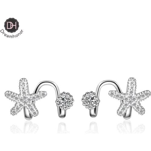 Dreamhonor 2021 Newest Design Fashion 925 Sterling Silver Zirconia Star Fish Clip Earrings For Women Pearl Jewelry
