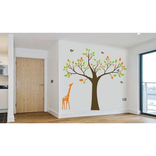 Giraffe Tree BIRDS Vinyl Wall Stickers Kids Nursery Baby Decals Removable Wallpaper Waterproof Hot Selling Wall Tattoo SA382
