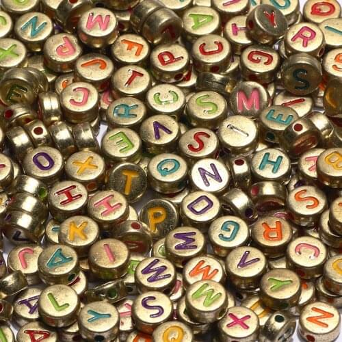 Gold Colorful Mixed Acrylic Letter Beads Round Flat Spacer Alphabet Beads For Jewelry Making Diy Bracelet Necklace Accessories