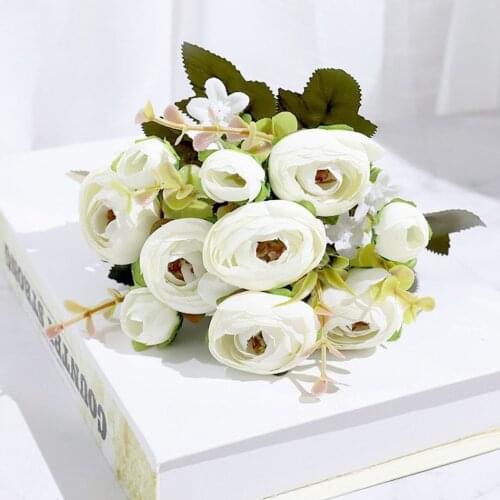 1 PCS 6 Head Flower European Vintage Bunga Hiasan Artificial Silk Rose Flowers 6 Head Wedding High Quality