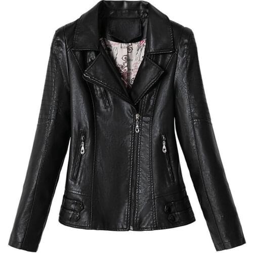 2021 New Spring And Autumn Leather Jacket Women Short Sim Locomotive Plus Size Lapel Leather Jacket Womens Clothing