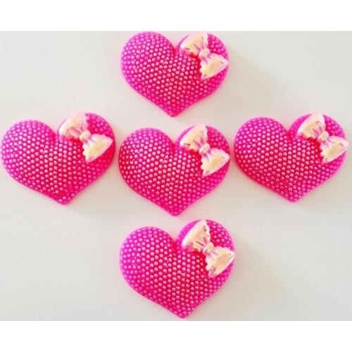 6pcs 35mm*28mm Big Resin Cabochon Flatback Bow and heart rhinestones wedding decoration DIY Scrapbooking Embellishment Craft