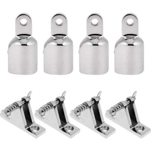 8Pcs Marine Boat Deck Hinge with Eye End Cap Stainless Bimini Top Fittings