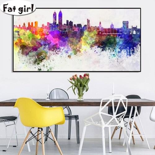 Diamond Embroidery Abstract Watercolor World Frame Building 5D Diamond Painting Kit City Cross Stitch Mosaic Home Decor Gift