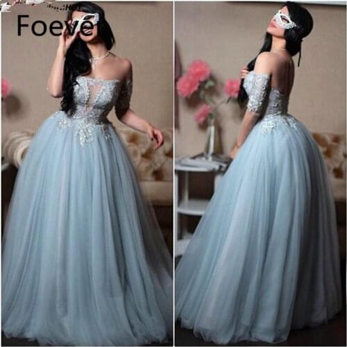 Arabic Long Formal Evening Dresses Sexy Slit Off the Shoulder Half Sleeves Vestido De Festa 2019