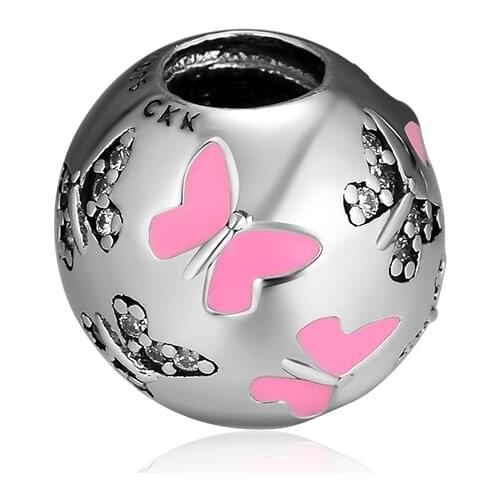 Fits for Pandora Charms Bracelets Butterfly All Around Beads with Clear CZ 100% 925 Sterling Silver Jewelry Free Shipping
