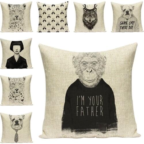 Cartoon Animal Cushion Covers Linen Decorative Pillowcases Art Car Seat Accessories Sofa Throw Pillow Cases Home Textile Decor
