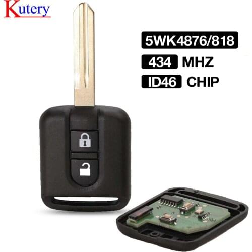 Kutery 2 Button Smart Remote Car Key Fob 5WK4876/818 433MHz ID46 Chip For Nissan Elgrand X-TRAIL Qashqai Navara Micra Note NV200