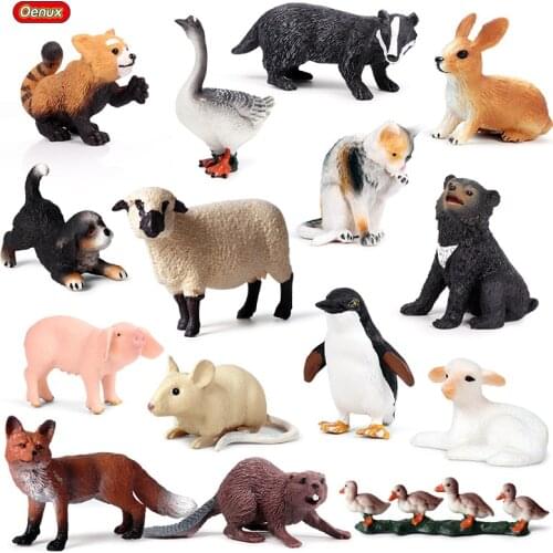 Oenux Lovely Farm Poultry Duck Pig Alpaca Dog Cat Animals Model Action Figures Wild Bird Parrot Figurine PVC Miniature Kids Toy