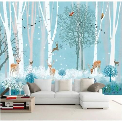 Custom wallpaper mural 8D wall cloth cartoon abstract tree moose background wall