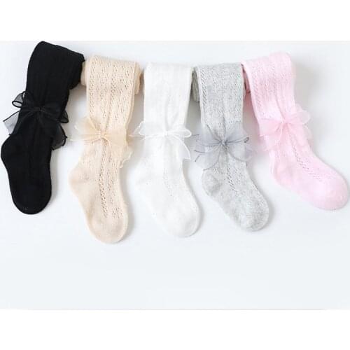 Girls Tights Princess Bowknet Baby Girls One-Piece Pantyhose Baby Summer Mesh New Solid Trousers Lace Stocking for 0-5 Years