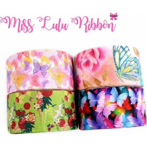 16mm-75mm Colorful Butterfly Flower Animal Printed Grosgrain/Foe Ribbon Cute Cartoon DIY Hair Bowknots 50yards/roll