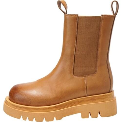 Leather Autumn Boots For Women Platform Chelsea Boot Spring Cowhide Booties Fashion Female Thick Bottom Black Bootie