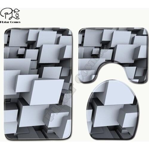 Cartoon funny Color geometry pattern 3D printed Bathroom Pedestal Rug Lid Toilet Cover Bath Mat Set drop shipping