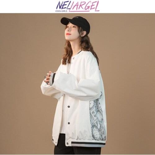 NELLARGEL Women Paisley Harajuku Varsity Jacket 2021 Female Patchwork Vintage Y2k Bomber Jacket Girl Oversized Kpop Windbreaker