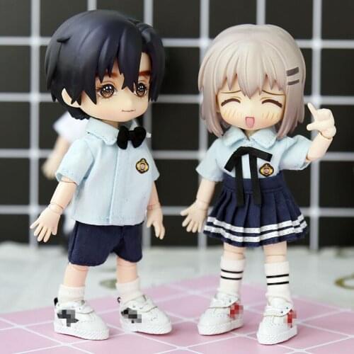 OB11 doll dress sizefashion white bow shirt + shorts or pleated skirt + socks for boys and girls school style British style suit