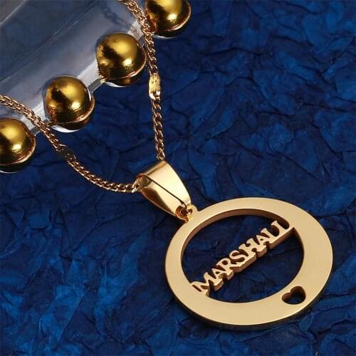 Stainless Steel Gold Color Alphabet Marshall Pendant Necklaces Marshall Island Round Chain Jewelry Gifts