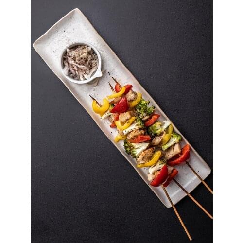 Nordic Ceramic Rectangular Sushi Long Plate Dessert Cake Snack Pastry Western Food Salmon Sashimi Grilled Chicken Wings Plate