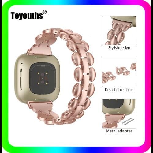 Toyouths Stainless Steel Strap For Fitbit Versa 3 Bling Diamond Wrist Bracelet Watch Accessories Watch Band for Fitbit Versa 3