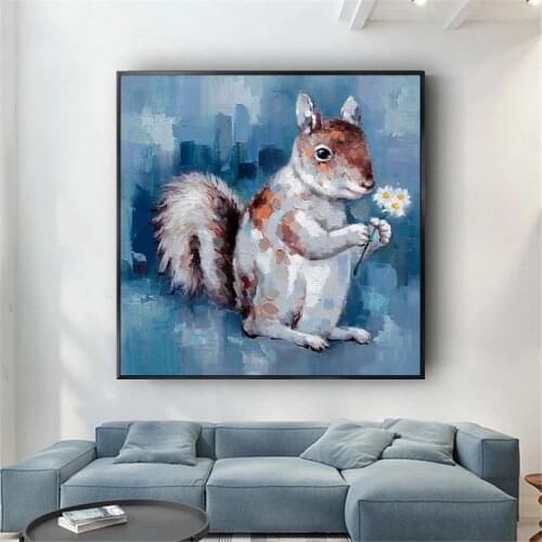 100%Hand Painted Oil Painting Cute Squirrel Animal Wall Picture Decorative Canvas Wall Art Home For Bedroom Kid Room No Frame