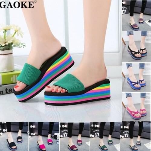 Fashion Rainbow Shoes Women Summer Non-Slip Sandals Female Beach Slippers High Quality EVA Colorful Slippers zapatos mujer