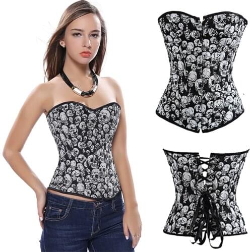 Sexy Gothic Horror Skull Underbust Corset and Waist cincher Bustiers Top Workout Shape Body Belt Plus size Lingerie 6XL For Lady