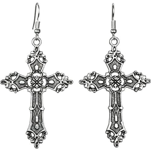 Punk Fashion Gold Silver Color Large Cross Earrings 2020 Hanging Dangle Earring Bohemian Gothic Christian Crucifix Jewelry